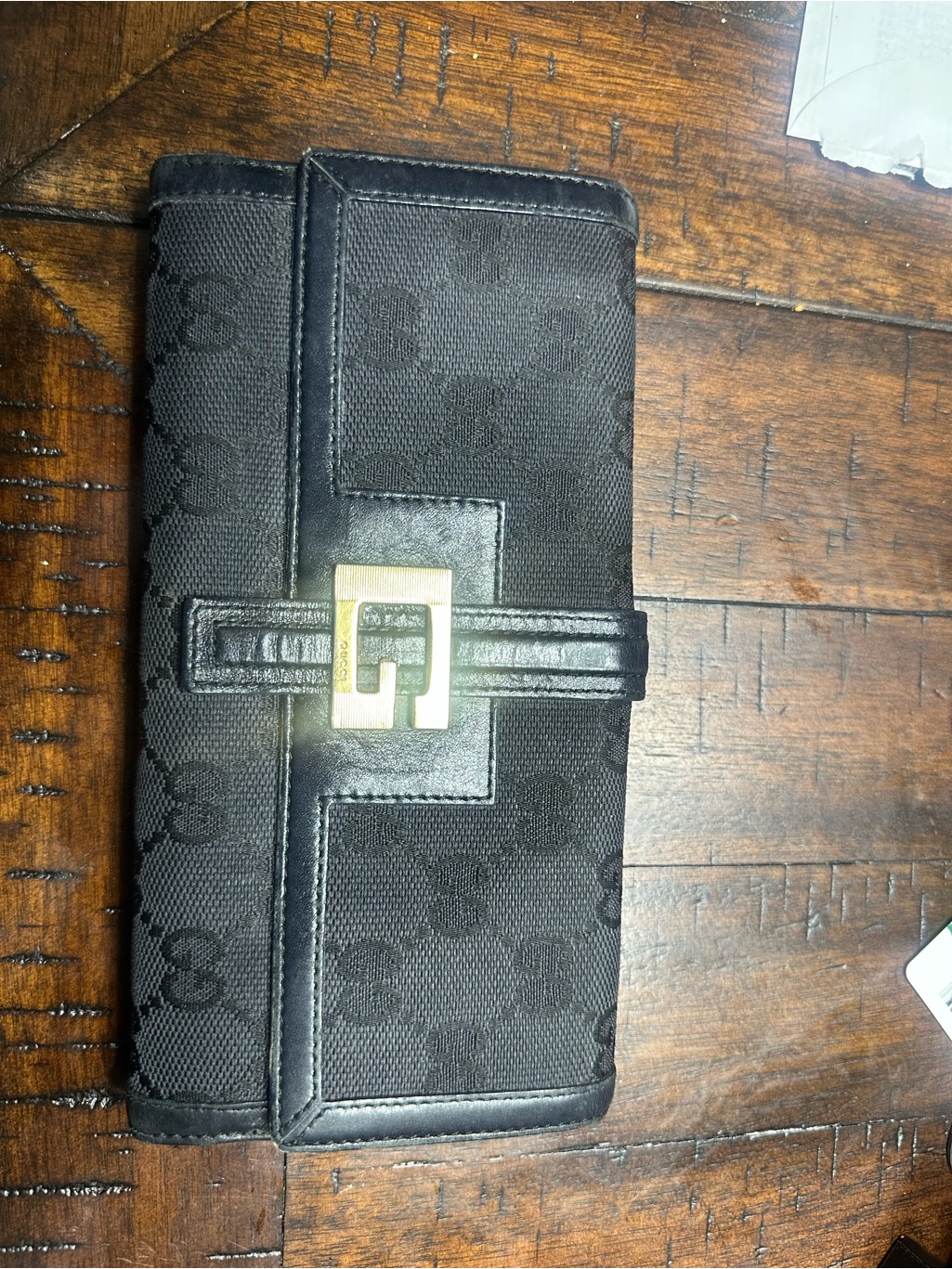 Gucci Black Canvas Wallet With Gold-Tone Gg Buckle